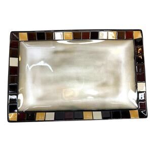 Home Trends MOSAIC 13.75 x 9.25" Tile Square Dinner Serving Tray Neutral Colors